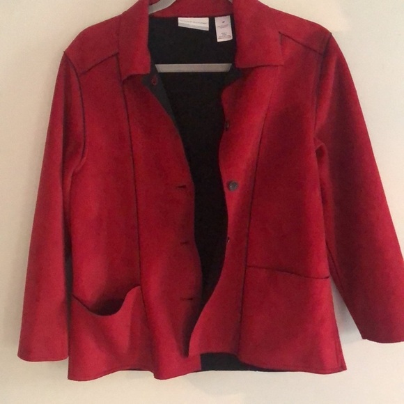Relaxed RED Burgundy Alfred Dunner Size 6P Faux Suede  Blazer - Picture 17 of 17